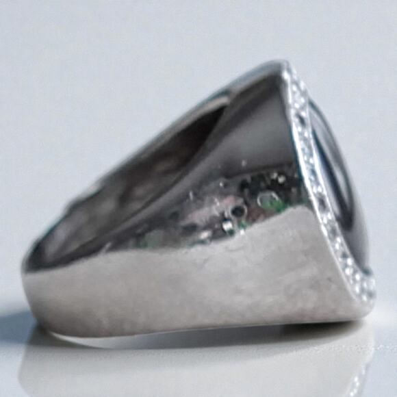 Vintage 925 Silver Abalone CZ Ring Chunky Statement Cocktail Large Unique - Picture 4 of 11